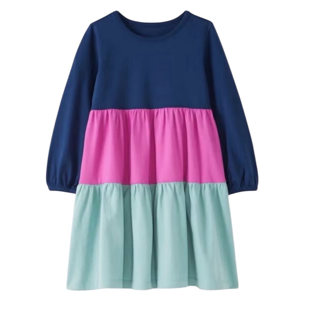 Hanna Anderson Girls Color Block‎ Twirl Dress Size 12 Multi-Color Casual Tiered
